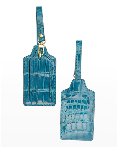 Abas Two Alligator Luggage Tag Set In Turquoise