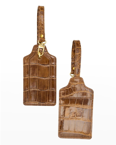 Abas Two Alligator Luggage Tag Set In Cognac