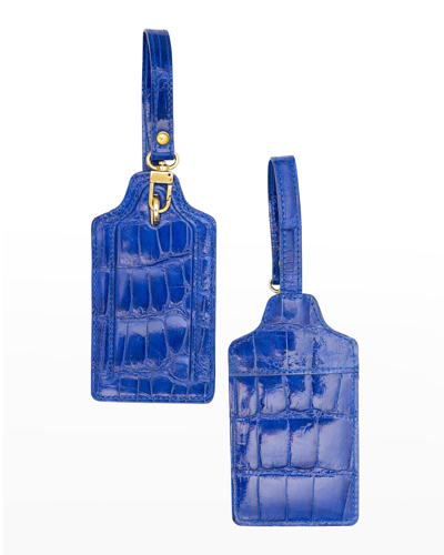 Abas Two Alligator Luggage Tag Set In Electric Blue