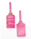 Abas Two Alligator Luggage Tag Set In Pure Pink