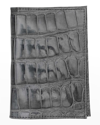 Abas Traditional Alligator Passport Holder In Mist Grey