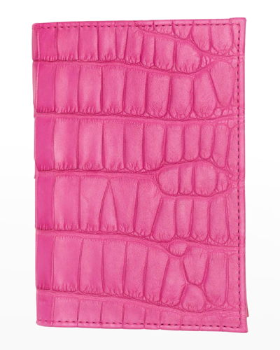 Abas Polished Matte Alligator Passport Holder In Blush Pink
