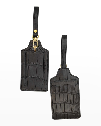 Abas Two Polished Matte Alligator Luggage Tag Set In Black