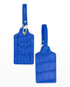 Abas Two Polished Matte Alligator Luggage Tag Set In Electric Blue