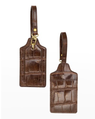 Abas Two Alligator Luggage Tag Set In Dark Brown