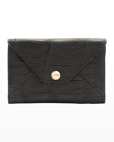 Abas Envelope Flap Polished Matte Alligator & Leather Card Case In Black