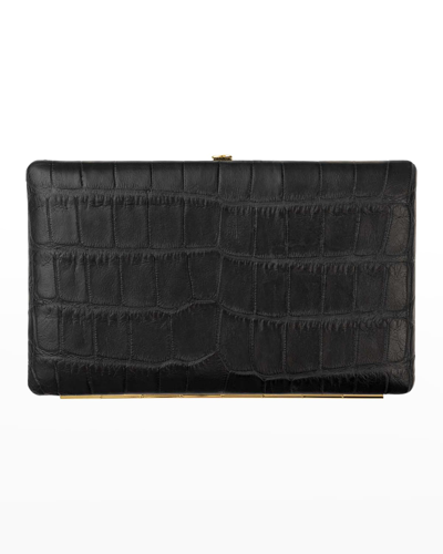 Abas Polished Matte Cache Frame Alligator Wallet In Black