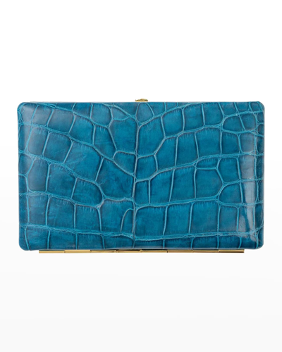Abas Cache Frame Alligator Wallet In Turquoise