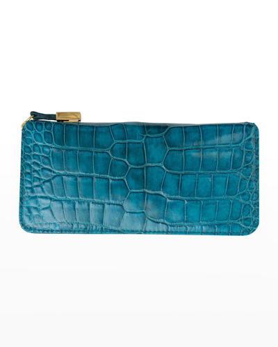 Abas Zip Alligator Continental Wallet In Turquoise