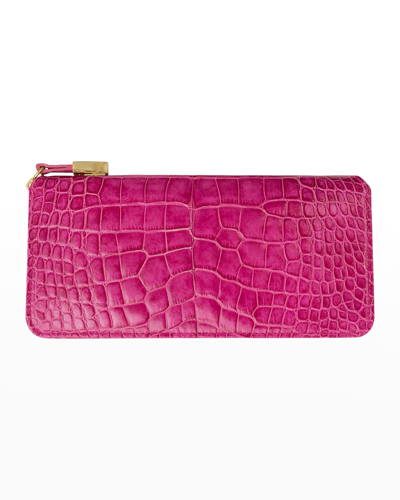 Abas Zip Alligator Continental Wallet In Pure Pink