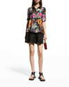 Adam Lippes Short Sleeve Trapeze Top In Printed Voile In Black Floral
