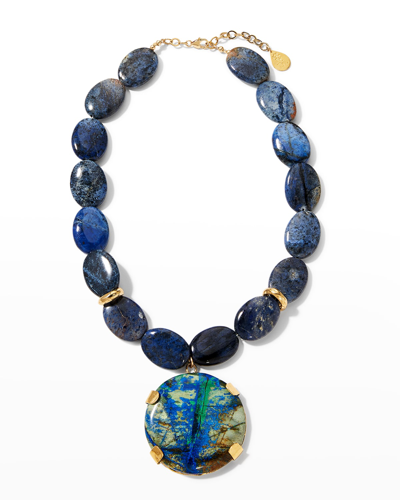 Devon Leigh Denim Lapis Azurite Pendant Necklace In Blue