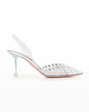 Aquazzura Starburst 75 Crystal-embellished Pvc Slingback Pumps In Silver