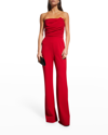 Tadashi Shoji Strapless Pleated Crepe Jumpsuit In Lava Red