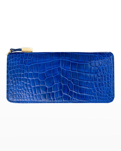 Abas Zip Alligator Continental Wallet In Electric Blue
