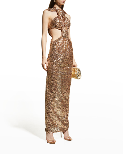 gold sequin cutout dress Gold Sequin Cutout Mini Dress – Ver Luisant main image 1