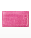 Abas Cache Frame Alligator Wallet In Pure Pink