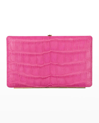Abas Polished Matte Cache Frame Alligator Wallet In Blush Pink