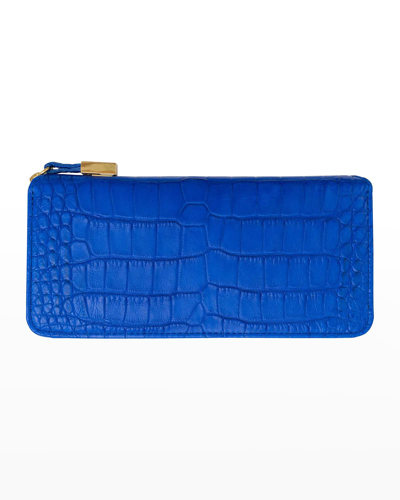 Abas Zip Polished Matte Alligator Continental Wallet In Electric Blue