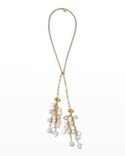 Devon Leigh Freshwater And Keishi Pearl Lariat Necklace In White