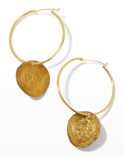 Devon Leigh Coin Hoop-drop Earrings In Gold