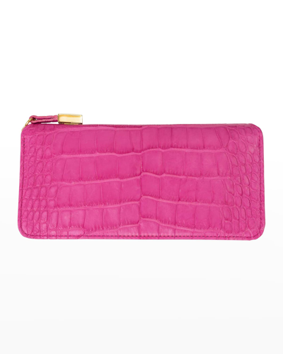 Abas Zip Polished Matte Alligator Continental Wallet In Blush Pink