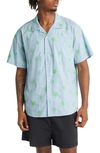 OBEY NOMI EMBROIDERED FLORAL SHORT SLEEVE ORGANIC COTTON BUTTON-UP CAMP SHIRT