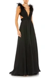 Mac Duggal Plunge Neck A-line Gown In Black
