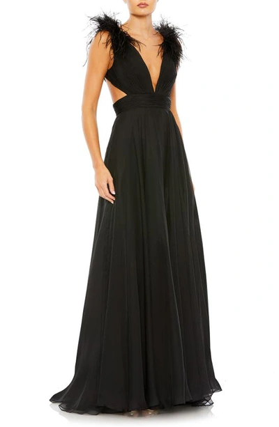 Mac Duggal Plunge Neck A-line Gown In Black