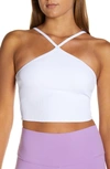 Alo Yoga Goddess Ribbed Cross Crop Top In White