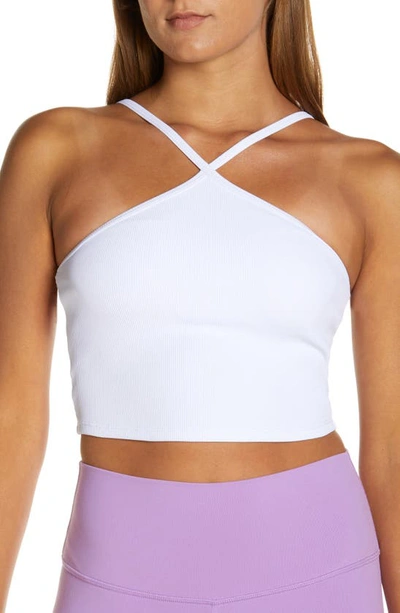 Alo Yoga Goddess Ribbed Cross Crop Top In White