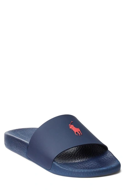 Polo Ralph Lauren Signature Pony Slide In Navy/ Red Pp