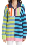 Staud Hampton Colorblock Stripe Quarter Zip Pullover In Summer Stripe Multi