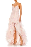 Mac Duggal Embellished Floral High Low Sleeveless Gown In Petal Pink