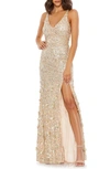 Mac Duggal Ieena Sequined Strappy Slip Dress In Nude Silver