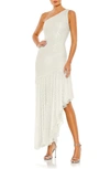 Mac Duggal Imitation Pearl One-shoulder Asymmetric Gown In White