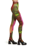Dries Van Noten Watercolor Print Gathered Mesh Tights In Fuchsia
