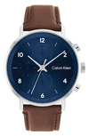 Calvin Klein Chronograph Leather Strap Watch, 44mm In Brown