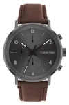 Calvin Klein Chronograph Leather Strap Watch, 44mm In Brown
