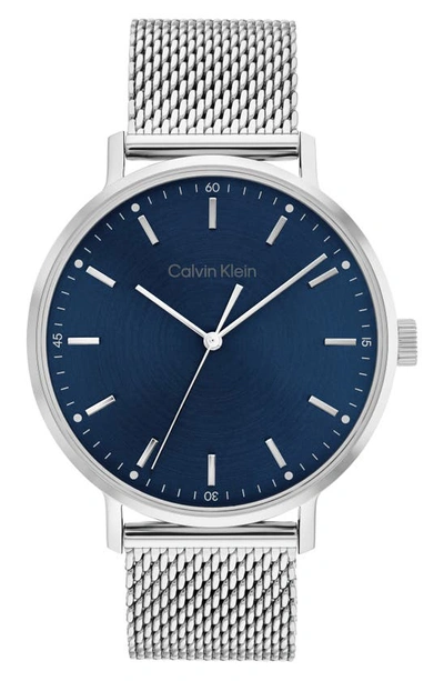 Calvin Klein Stainless Steel Mesh Bracelet Watch 42mm In Blue