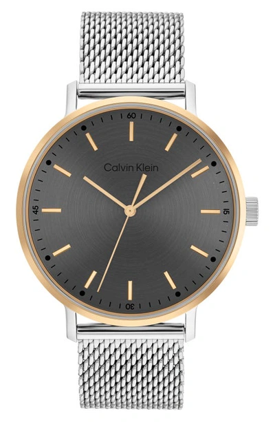 Calvin Klein Two-tone Stainless Steel Mesh Bracelet Watch 42mm In Silver