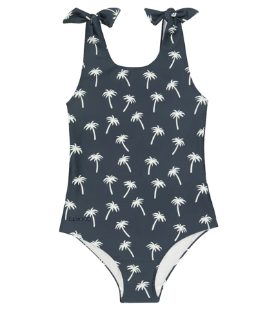 Liewood Kids' Bitte Printed Swimsuit In Palms/ Dark Blue