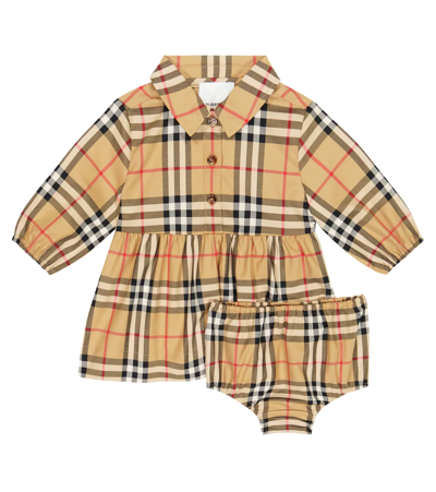 Burberry 婴幼儿 - Archive Check棉质混纺连衣裙与裤装套装 In Beige