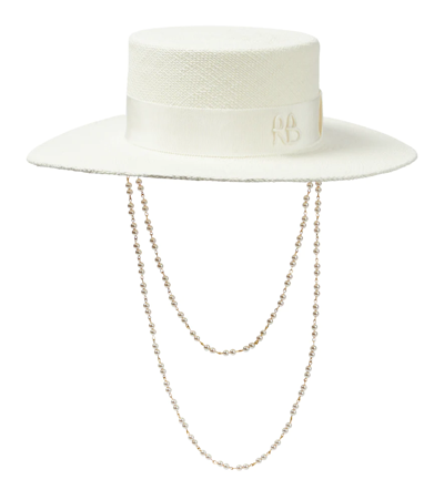Ruslan Baginskiy Neutral Double Chain Straw Boater Hat In White