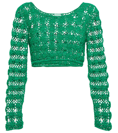 Anna Kosturova Bella Crochet Cotton Crop Top In Green