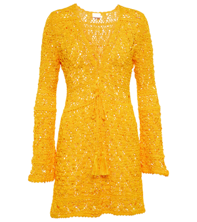 Anna Kosturova Bianca Crochet Cotton Minidress In Yellow