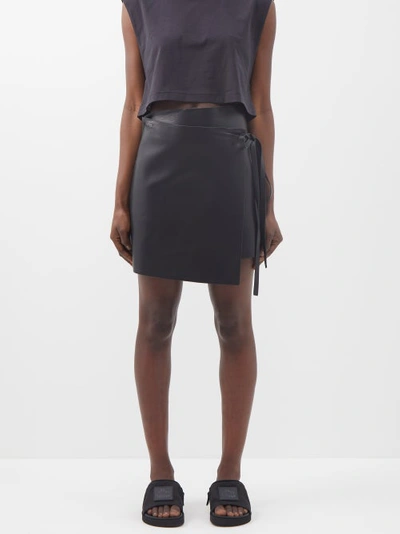 Altu Wrap-front Leather Mini Skirt In Black
