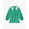 Maje Ifeuille Guipure-collar Linen-blend Playsuit In Verts