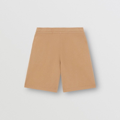 Burberry Logo Print Cotton Shorts In Camel