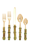 Giambattista Valli Home Five-piece Gold-plated Bamboo Silverware Set In Green,black